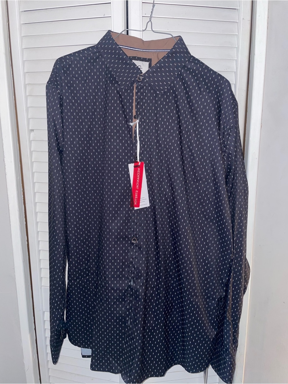 Men's Dark Navy Dot-Pattern Long Sleeve Dress Shirt